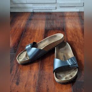 Birkenstock Madrid Metallic Gray Slide Sandals EU 41 US 10 Cork Footbed
